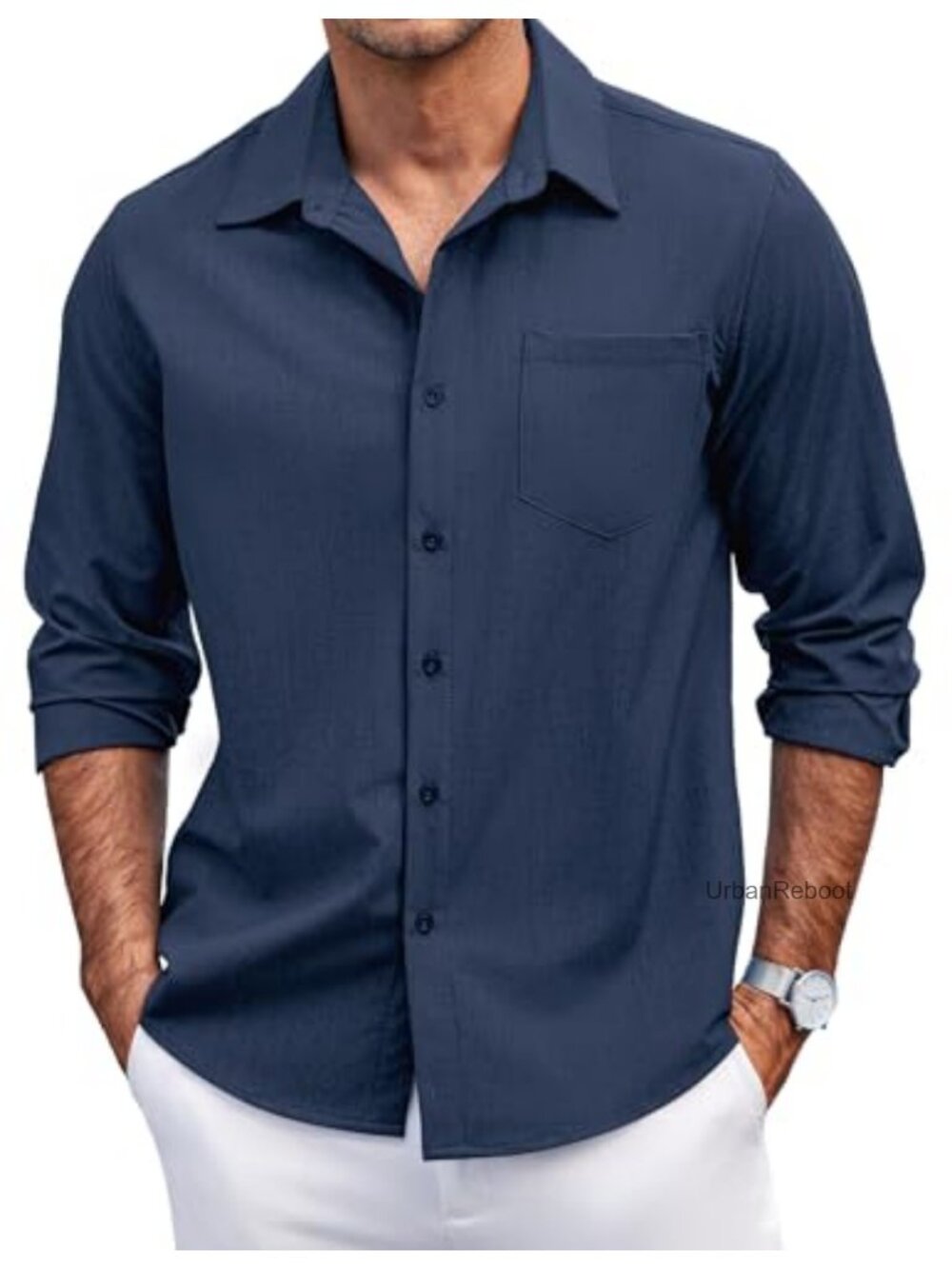 Men's Casual Button Down Shirt Long Sleeve Regular Fit Wrinkle-Free Polyester